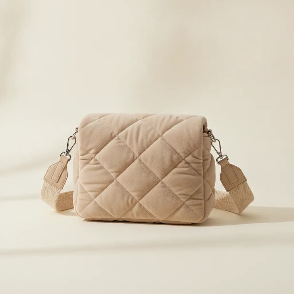 Kapitone Crossbody Çanta - Bej